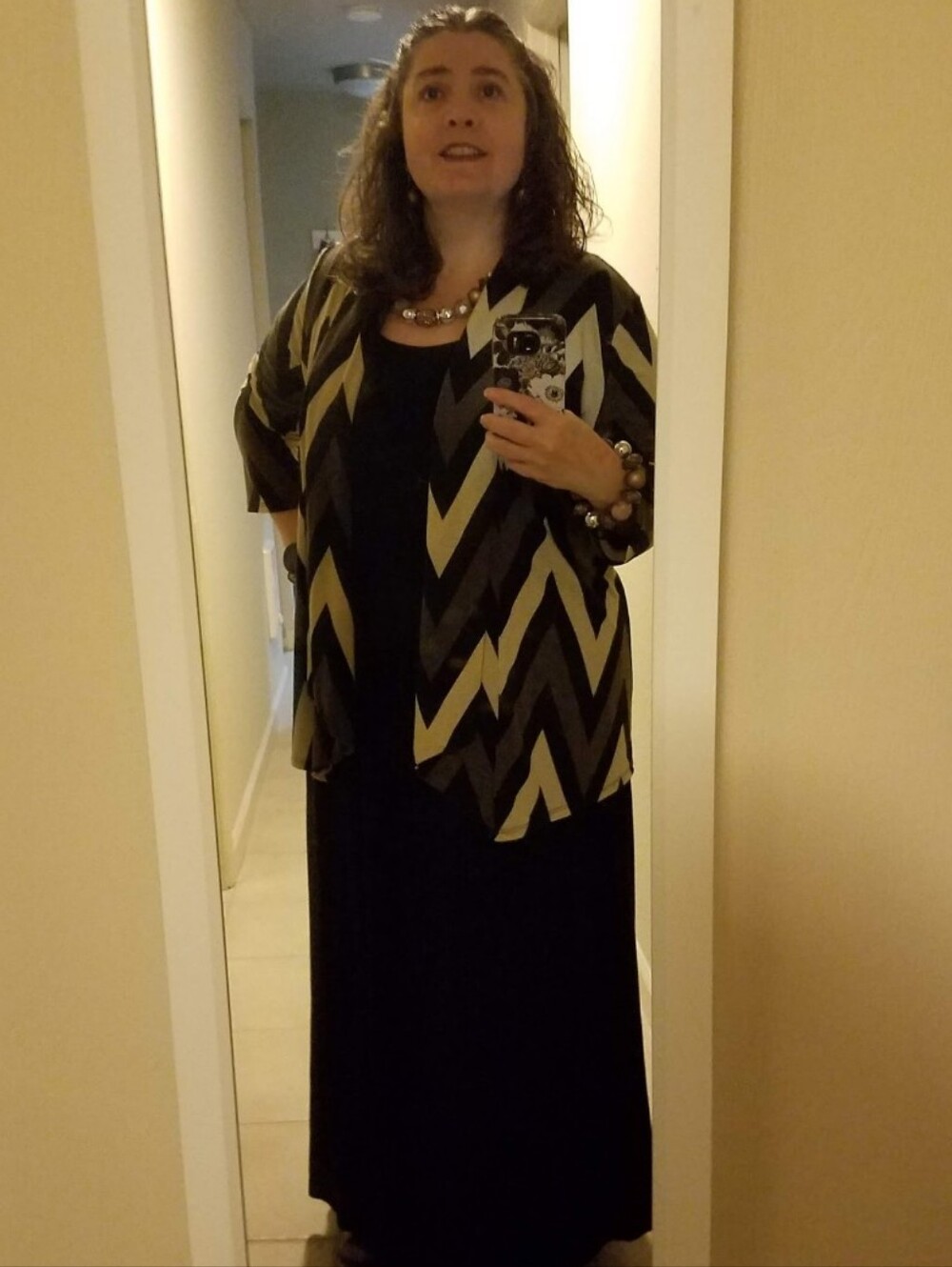 The Zig Zag Stripe XL Black Scoop Neck Short Sleeve Flowy Maxi Dress Casual - Picture 7 of 7